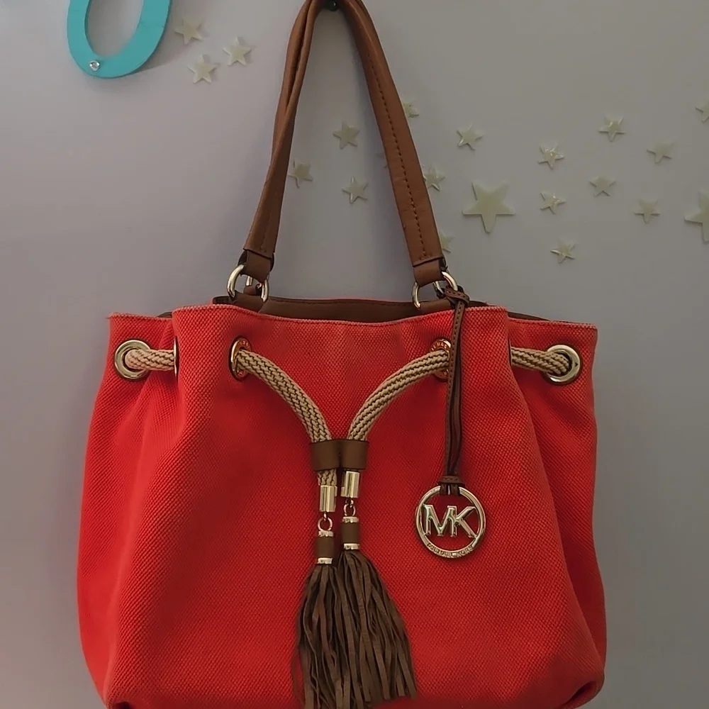 Michael Kors Coral Shoulder Bag with Tan Straps